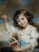 Portrait de petite fille, tenant des cerises (John Russell) - Muzeo.com