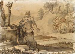 Saint Jérôme devant un crucifix se macérant le corps (Claude Gellée) - Muzeo.com