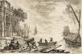 Scène de port avec soleil levant (Claude Gellée) - Muzeo.com