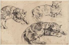 Trois études de chats allongés, la tête vers la droite (Eugène Delacroix) - Muzeo.com