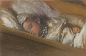 Un nourrisson endormi dans son berceau (Adolph von Menzel) - Muzeo.com