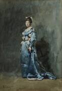 Une jeune femme en robe bleue (Mariano Fortuny y Marsal) - Muzeo.com