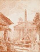 Vue de la Piazza della Rotonda à Rome avec la fontaine des Tritons et la façade du Panthéon (Hubert Robert) - Muzeo.com