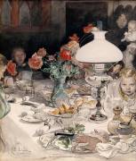 Autour de la lampe le soir (Carl Larsson) - Muzeo.com