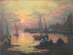 Coucher de soleil dans un port breton (Mathurin Janssaud) - Muzeo.com