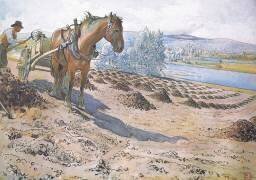 Épandage de fumier sur un champ en jachère (Carl Larsson) - Muzeo.com