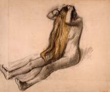 Femme assise par terre, se peignant (Edgar Degas) - Muzeo.com