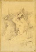 Femme demi nue, vue de dos, se coiffant, une glace reflétant son corps (Berthe Morisot) - Muzeo.com