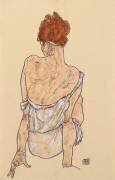 Femme en lingerie, assise, vu de dos (Egon Schiele) - Muzeo.com