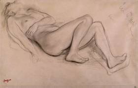 Femme nue, allongée sur le dos, étude pour Scène de guerre (Edgar Degas) - Muzeo.com