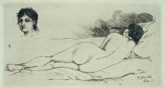 Femme nue étendue, tête de femme (Alfred Agache) - Muzeo.com