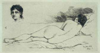 Femme nue étendue, tête de femme (Alfred Agache) - Muzeo.com