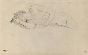 Femme nue, la tête dans une main, allongée sur le ventre (Edgar Degas) - Muzeo.com