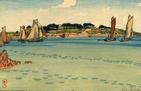 Gabares devant l'Ile à Bois (Loguivy) (Henri Rivière) - Muzeo.com