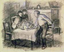 Intérieur avec trois hommes se levant d'une table (William James Glackens) - Muzeo.com