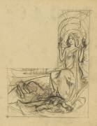 Jeune femme avec une couronne d'étoiles, deux figures allongées (Alfons Mucha) - Muzeo.com