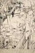 Jeunes gens regardant depuis une hutte en bois (Alfons Mucha) - Muzeo.com