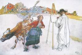 Joanna est venue avec la vache Blomma (Carl Larsson) - Muzeo.com