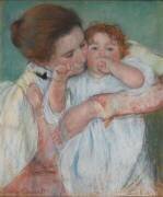 Mère et enfant sur fond vert ou Maternité (Mary Cassatt) - Muzeo.com