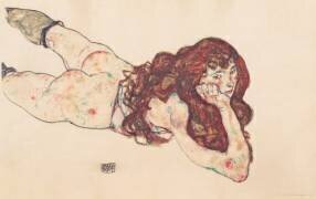 Nu allongé sur le ventre (Egon Schiele) - Muzeo.com