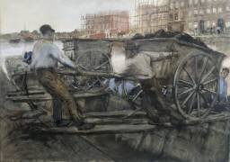 Ouvriers tirant une charrette à bras sur Jacob van Lennepkade (George Hendrik Breitner) - Muzeo.com