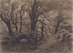Paysage fantastique : arbres morts et nuit étoilée (Gaston Redon) - Muzeo.com