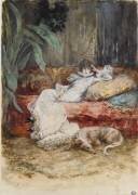 Portrait de Sarah Bernhardt, à demi-étendue sur un canapé (Georges Clairin) - Muzeo.com