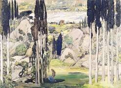Scénographie pour l'acte I de «Daphnis et Chloé» de Maurice Ravel (Léon Bakst) - Muzeo.com