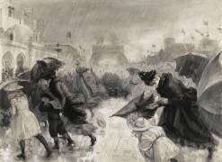 Visiteurs à l'exposition de 1900 sous une pluie torentielle (Charles Paul Renouard) - Muzeo.com