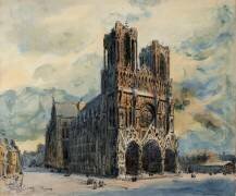 Vue de la cathédrale de Reims, légèrement décentrée par la droite (Frank Myers Boggs) - Muzeo.com