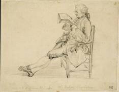 Album factice : Portrait d'homme assis, tourné vers la gauche, lisant (Augustin de Saint-Aubin) - Muzeo.com