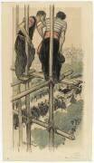 Deux ouvriers regardant un enterrement du haut d'un échaffaudage (Théophile Alexandre Steinlen) - Muzeo.com