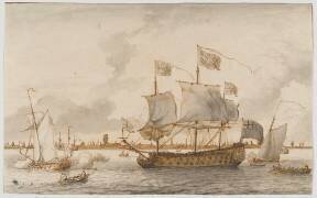 Grand navire anglais sur une rivière (Ludolf Backhuysen) - Muzeo.com