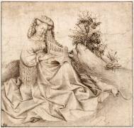 Jeune femme dans un paysage, jouant d'un orgue portatif (anonyme) - Muzeo.com