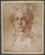 Tête de femme vue de face, les cheveux nattés (Michel-Ange) - Muzeo.com