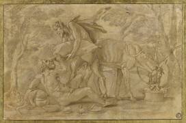Un satyre debout donne à boire à Silène couché à terre (Giulio Romano (d'après)) - Muzeo.com