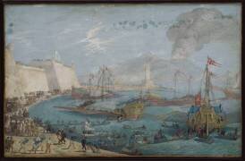 Vue du port de Naples et du Vésuve en éruption, vers 1636 (John William Baur) - Muzeo.com