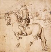 Cavalier oriental, de dos, se dirigeant vers la gauche, tenant un fouet (Albrecht Dürer) - Muzeo.com