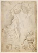 Femmes de profil en costume de cour, vues en buste. Deux têtes d'enfants. Un évangéliste (Pisanello) - Muzeo.com