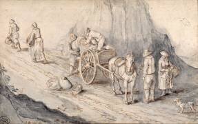 Paysans chargeant une charrette à un cheval avec des légumes racines (Jan Brueghel l'Ancien) - Muzeo.com
