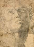 Tête d'homme vu de face, le regard fixé vers le haut (Michel-Ange) - Muzeo.com