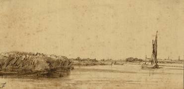 A Sailing Boat on a Wide Expanse of Water (Rembrandt) - Muzeo.com