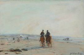 Deux cavaliers sur la plage (Eugène Boudin) - Muzeo.com
