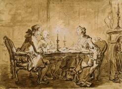 Deux gentilshommes et une dame jouant aux cartes (Louis-Jean-Jacques Durameau) - Muzeo.com