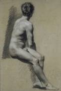 Etude d'homme assis, de profil à droite, tournant le dos (Pierre Paul Prud'hon) - Muzeo.com