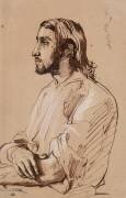 Homme à mi-corps, à longs cheveux, en bras de chemise (Théodore Chasseriau) - Muzeo.com