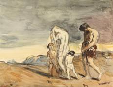 Homme et femme nue tenant deux enfants : Caïn maudit (Théodore Chasseriau) - Muzeo.com