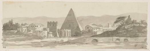 La pyramide de Cestius à Rome; deux vues de villes, sur deux registres superposés (Jacques-Louis David) - Muzeo.com