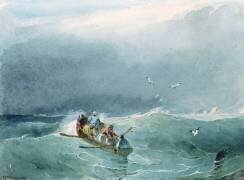 Marine, barque avec cinq marins sur une mer un peu agitée (Richard Parkes Bonington) - Muzeo.com