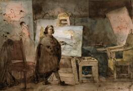 Nicolas Poussin (1594-1665) dans son atelier, peignant un paysage (François-Marius Granet) - Muzeo.com